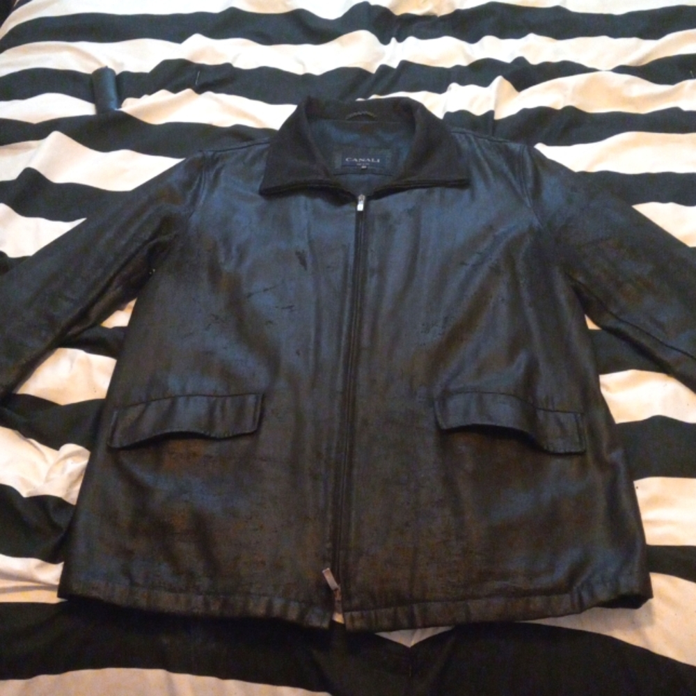 Canali black leather jacket size 50